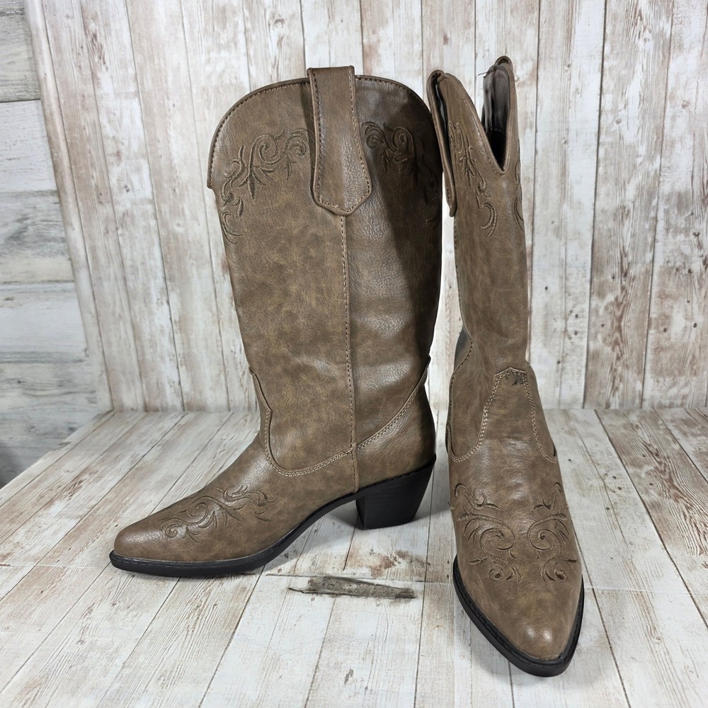 Roper Womens Brown Faux Leather Western Cowboy Boots Size‎ 6.5 Embroidered - Picture 5 of 8